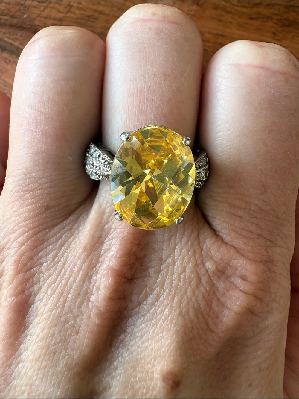 Yellow Oval Gemstone Cocktail Ring - Size 7.5